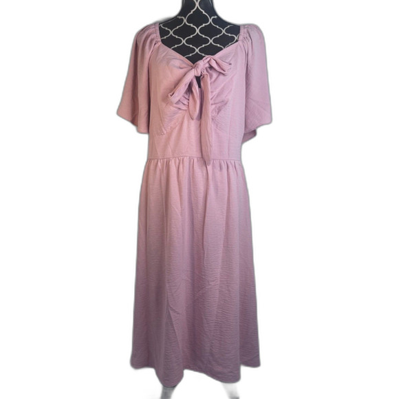 Kim Curvy Pink Flutter Sleeve Tie Front Fit & Flare Cottage Core Dress Size 24W - Picture 10 of 10